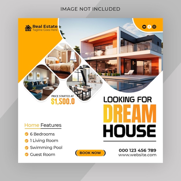 Psd real estate house social media post or square banner template