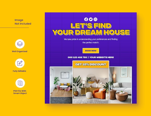 PSD psd real estate i dream house social media post design