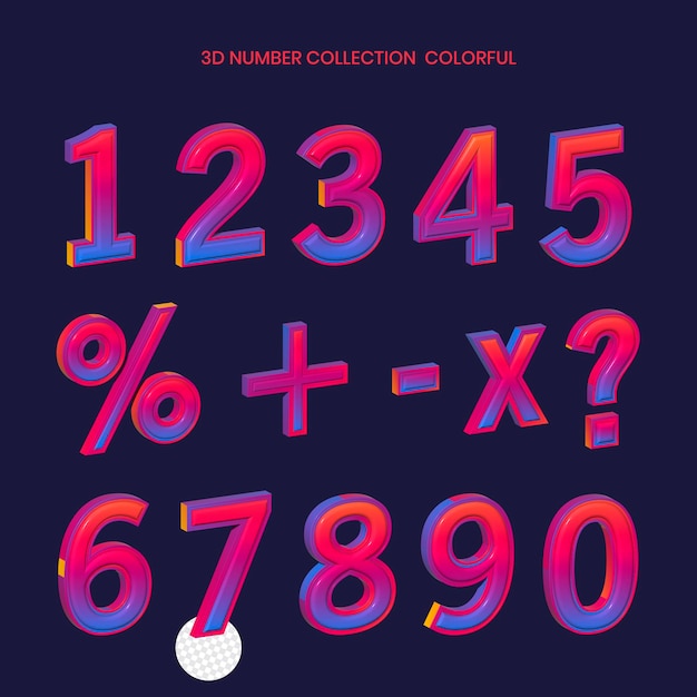 psd realistic 3d number rendering. gradient colorful