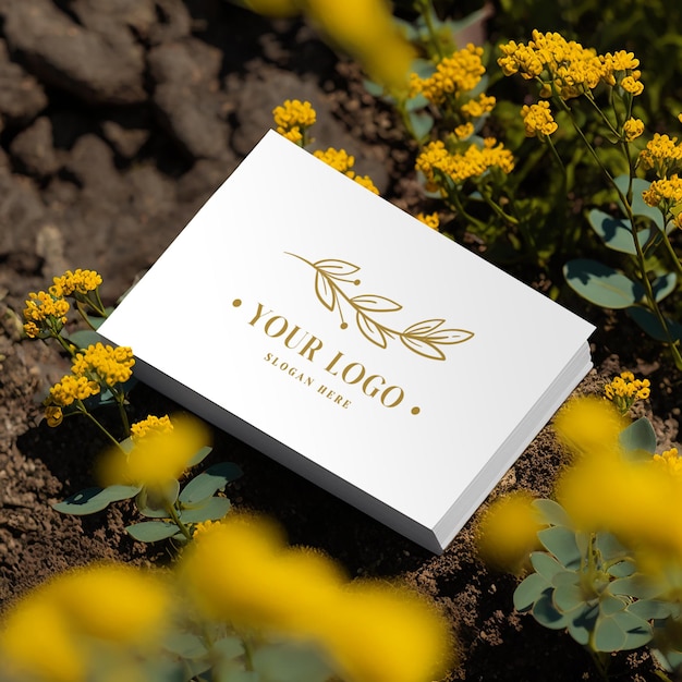 PSD psd realistic business card mockup with flowers