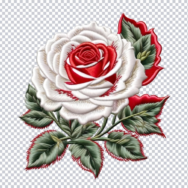 PSD psd реалистичная вышивка красной и белой розы на изолированном фоне