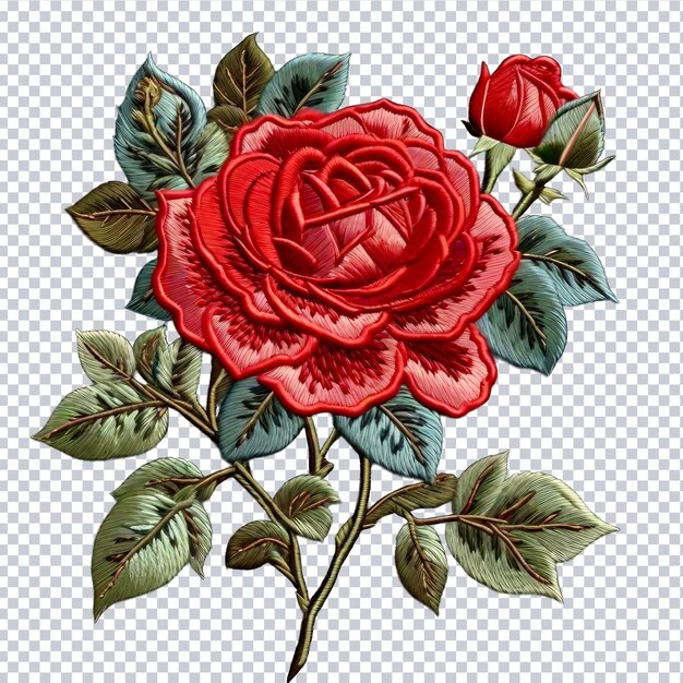 PSD psd realistic embroidery red rose on isolated background