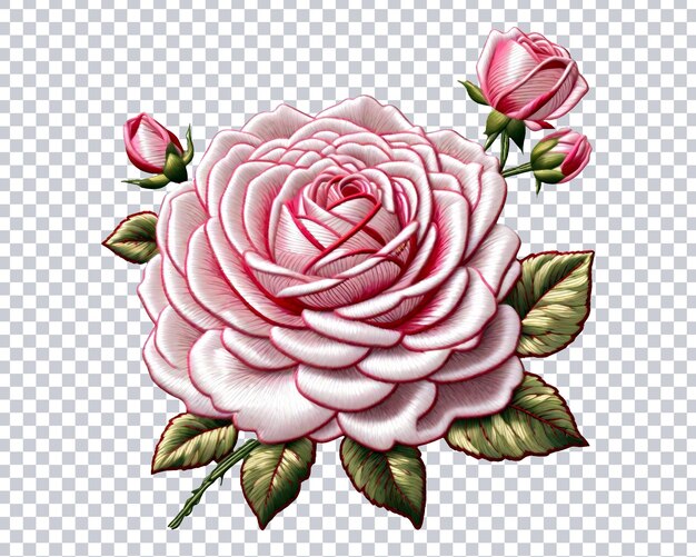 Psd realistic embroidery sweet pink rose on isolated background