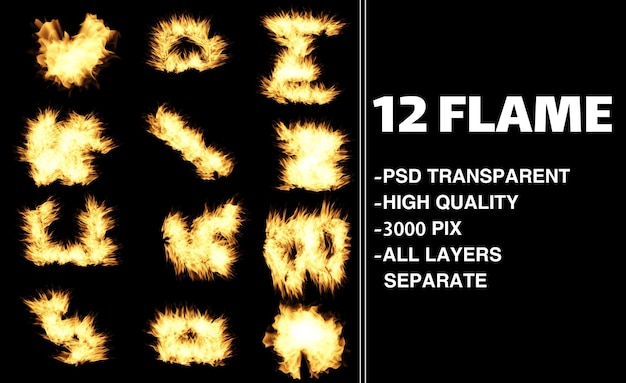 PSD psd realistic fire flames big set design rendering isolated rendering