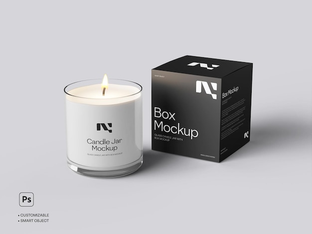 PSD psd realistic glass scented candle with box isolated mockup