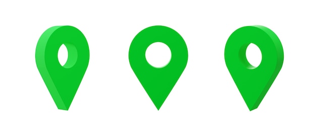 PSD realistic Green 3d map pin location pointer 3d render transparent isolated Isometric Views