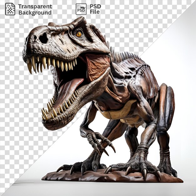 PSD psd realistic photographic paleontologists dinosaur skeleton displayed on a wooden base