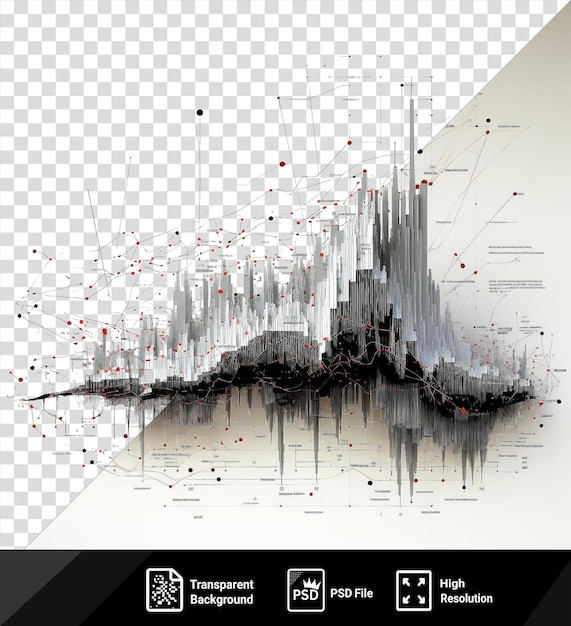 Psd realistic photographic seismologists earthquake data chart displayed on a black and white wall with a white and black poster in the background png