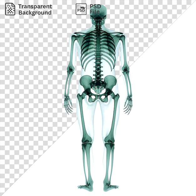 Psd realistic photographic x ray technicians x ray results show a skeleton with long arms and legs accompanied by a hand and another long arm in the foreground