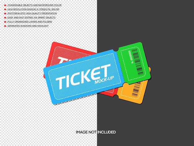 Psd realistic ticket mockup