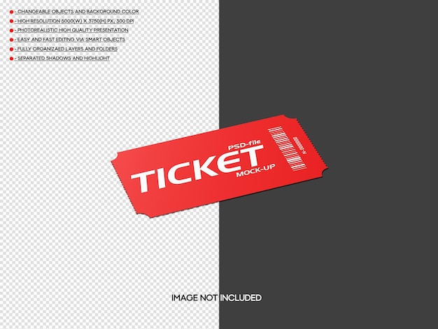 Psd realistic ticket mockup