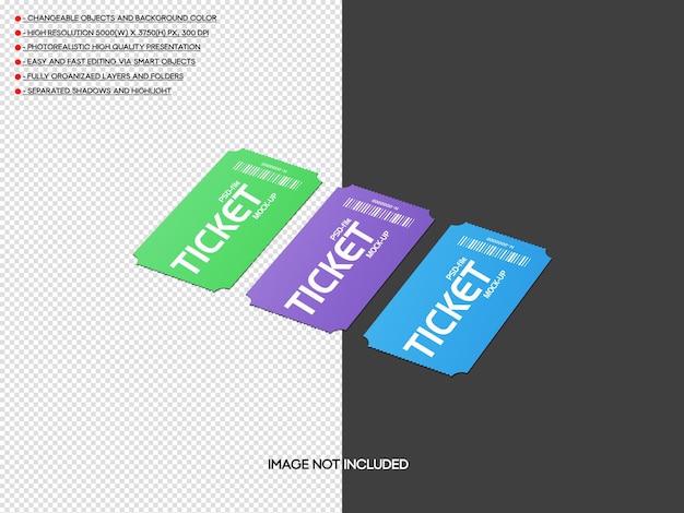 Psd realistic ticket mockup