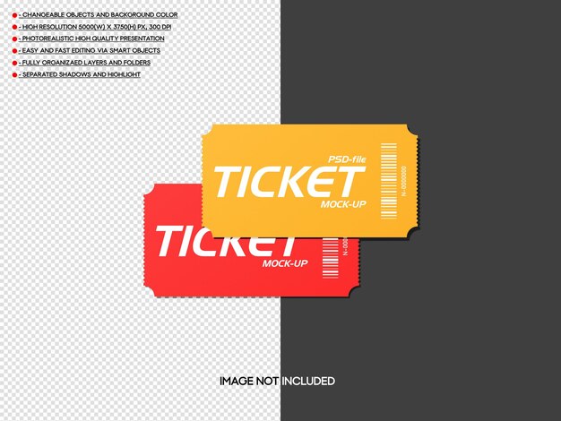 Psd realistic ticket mockup