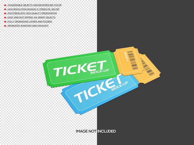 Psd realistic ticket mockup