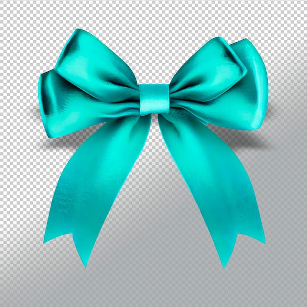 Psd realistic turquoise satin bow ribbon on a transparent background