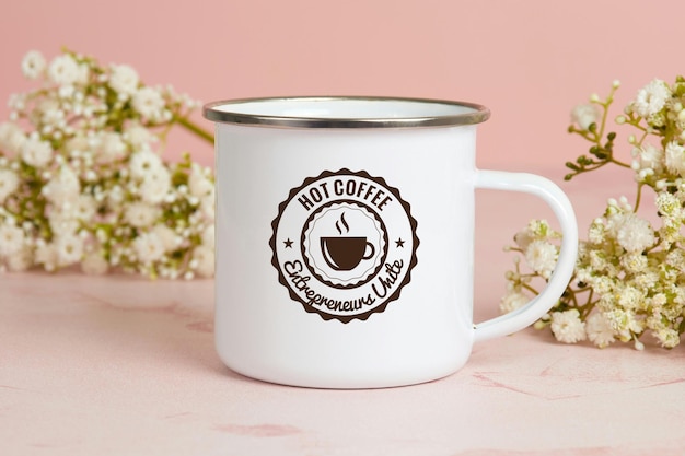 PSD psd realistic white metallic mug mockup