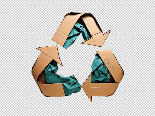 Psd of a recycle icon made up of cardboard on transparent background