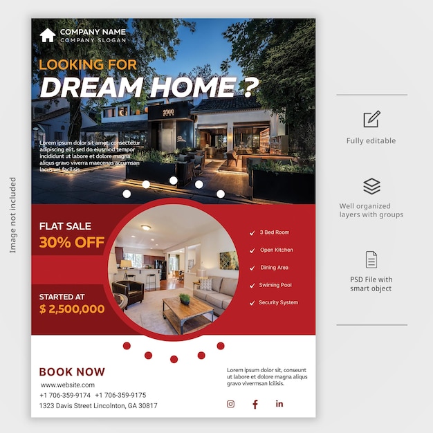 PSD psd red elegant real estate house property print flyer and poster template
