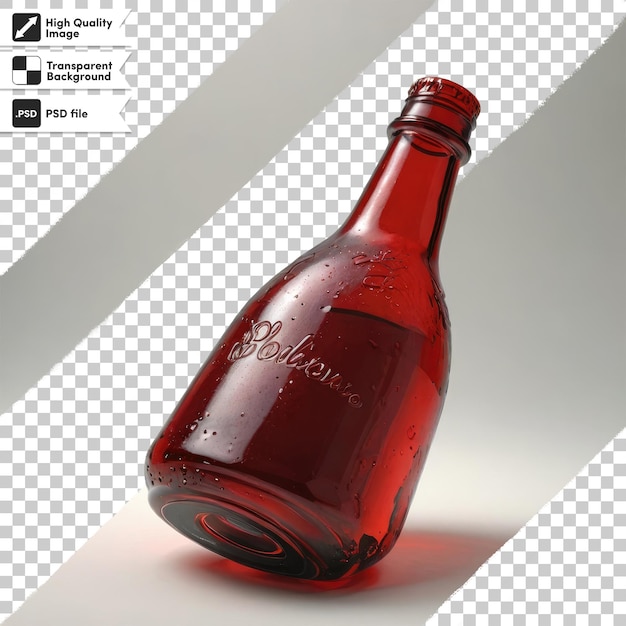 Psd red glass bottle on transparent background with editable mask layer