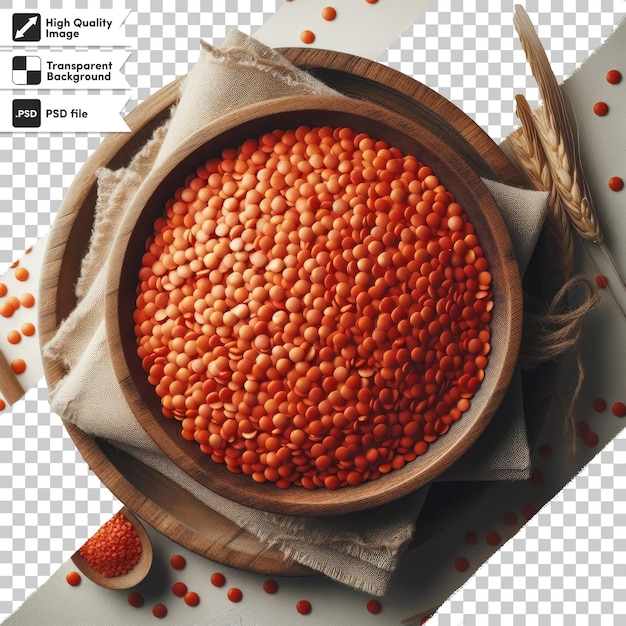 PSD psd red lentils on a wooden plate on transparent background with editable mask layer