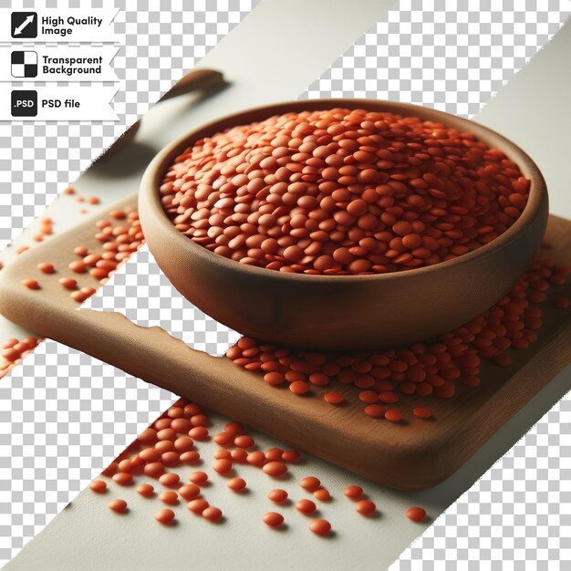 PSD psd red lentils on a wooden plate on transparent background with editable mask layer