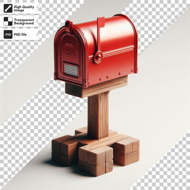 Psd red post box with mail on transparent background with editable mask layer