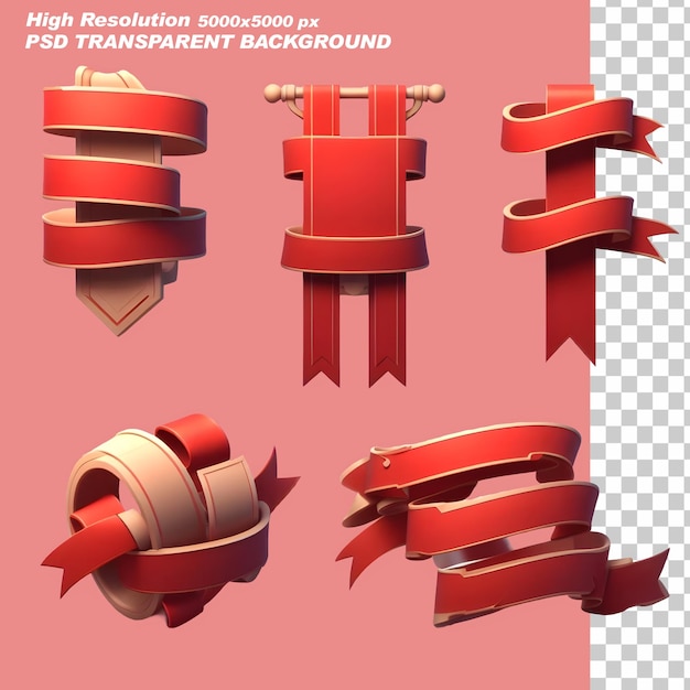 PSD psd  ⁇ 은 리본과 배너 컬렉션 3d png 고립된 투명한 배경에