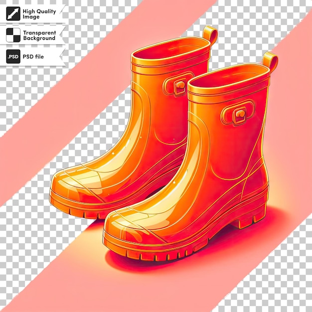 Psd red rubber boots on transparent background