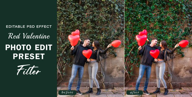 PSD Red Valentines Day photo edit preset filter for Love Couple Romance Photography Photo filters