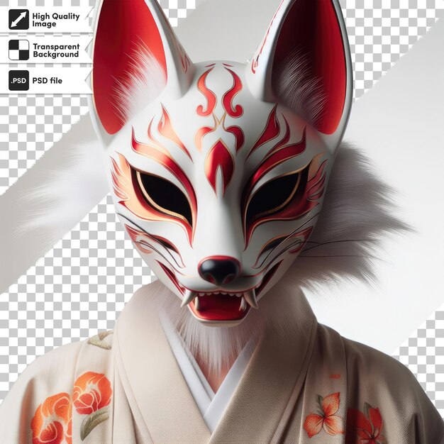 PSD psd red and white fox mask kitsune on transparent background with editable mask layer