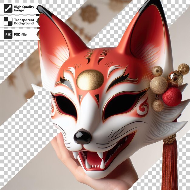 PSD psd red and white fox mask kitsune on transparent background with editable mask layer