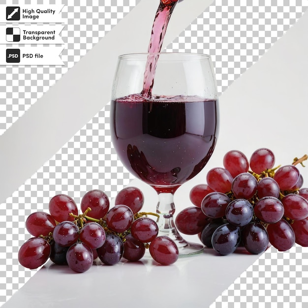 PSD グラスに注ぐpsd赤ワイン 透明な背景のブドウと 編集可能なマスクレイヤー