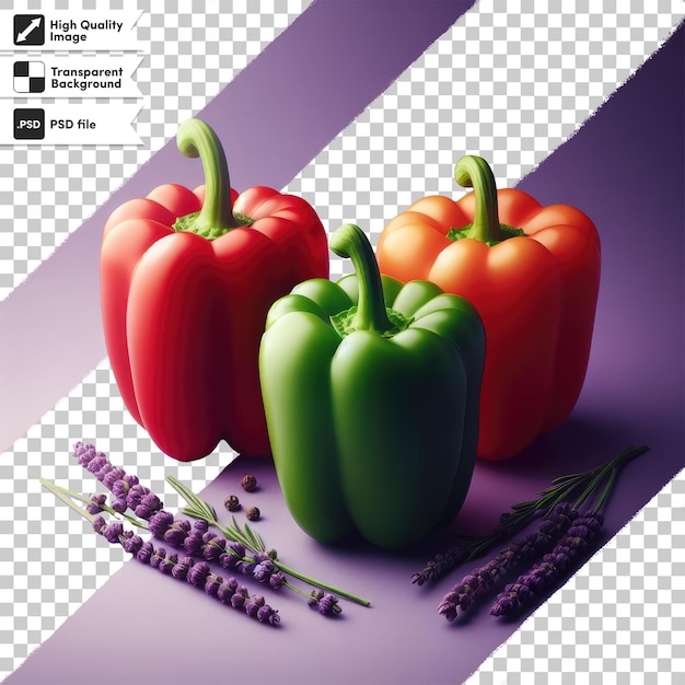 PSD redgreen and yellow peppers on transparent background