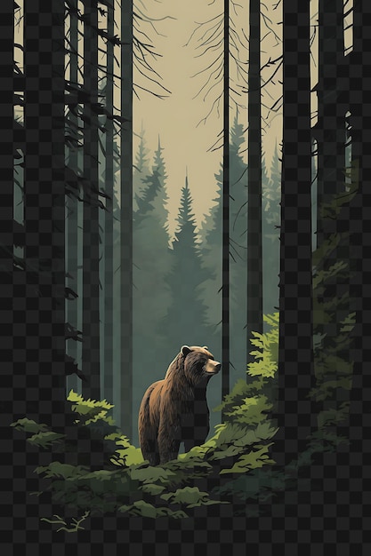 PSD psd di redwood forest con un orso verdi profondi e marroni marrone scuro template clipart tattoo design