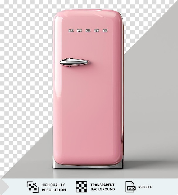 PSD un telefono rosa con una maniglia d'argento si siede su un tavolo accanto a un poster bianco e nero png psd