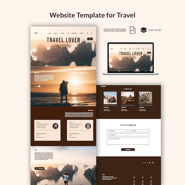 PSD reisbureau website ontwerpsjabloon