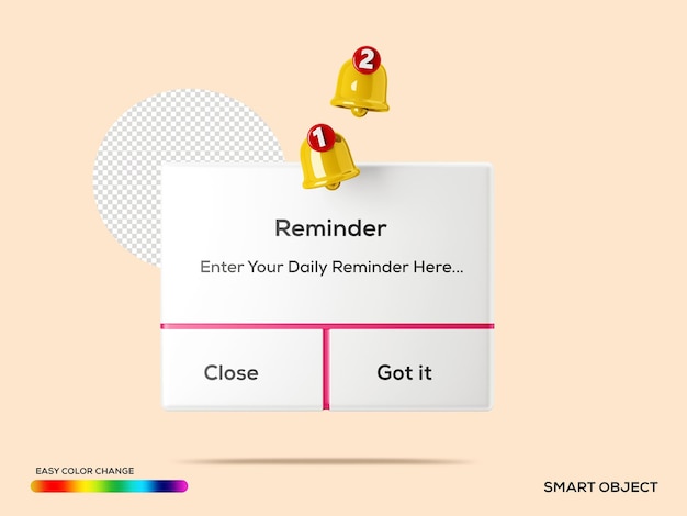 PSD напоминание в шаблоне макета 3d дизайна