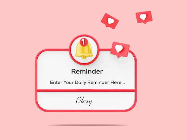 PSD reminder in 3d design mockup template