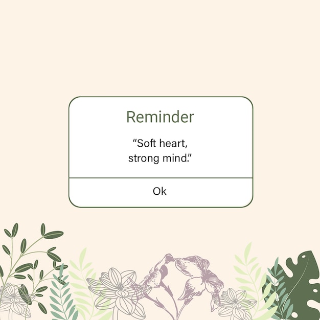 Psd reminder on cream background and leaf texture instagram post template