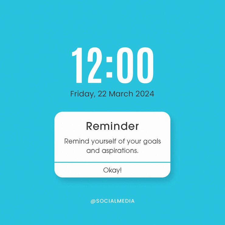 PSD psd reminder notification screen phone on blue background instagram post template