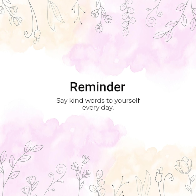 PSD psd reminder with brush water color and leaf texture instagram post template