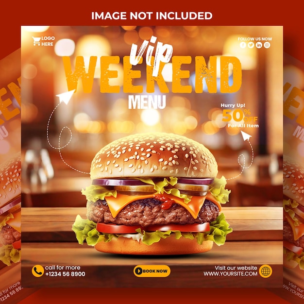 Psd restaurant delicious burger and food menu social media post banner template