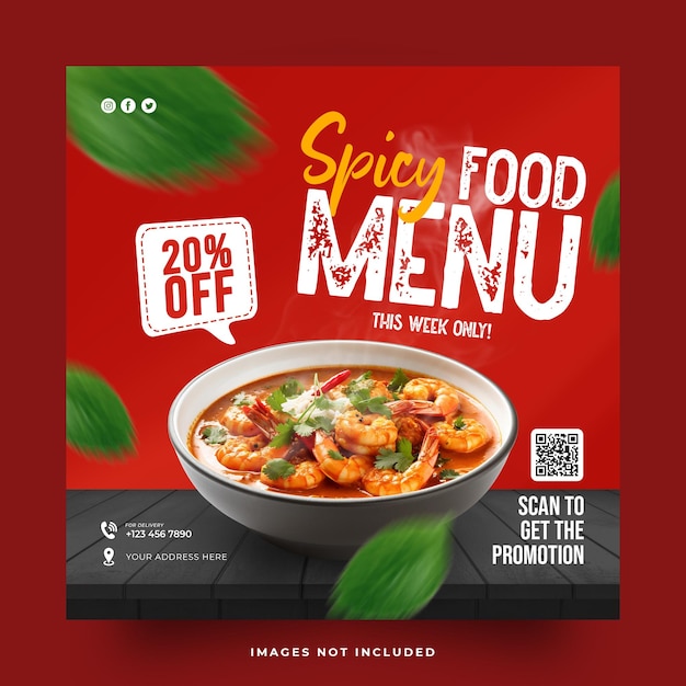 Psd restaurant food menu social media square banner template