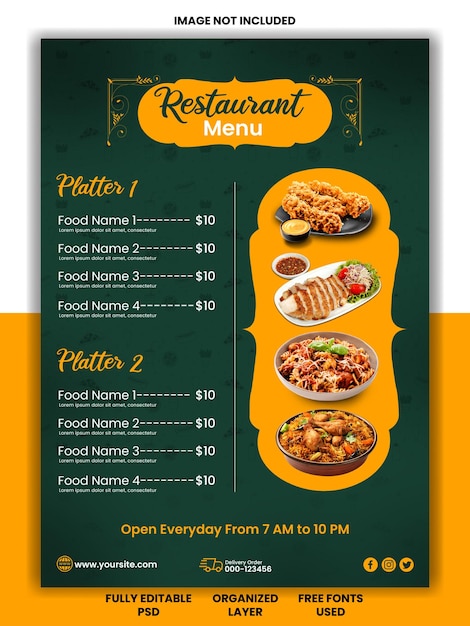 PSD design del volantino del menu del ristorante psd