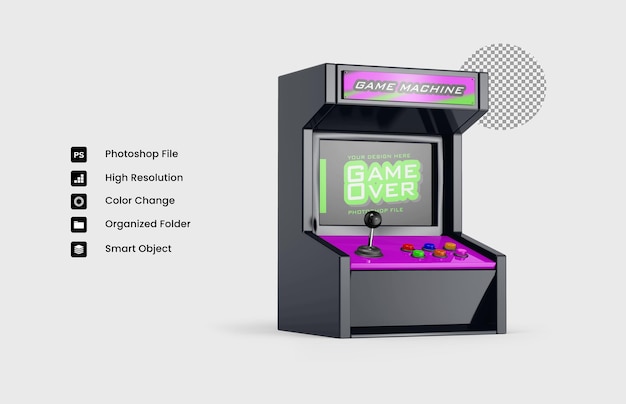 PSD illustrazione 3d della macchina da gioco arcade retrò psd