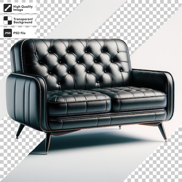 Psd retro style black leather office sofa on transparent background