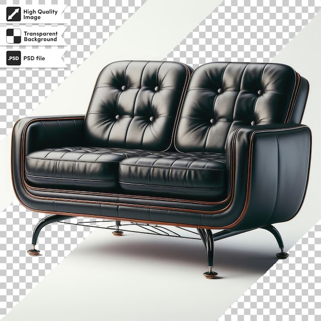 Psd retro style black leather office sofa on transparent background