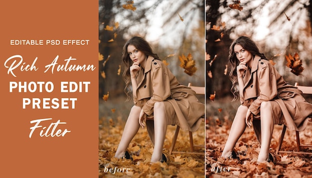 PSD Rich Autumn fotobewerking vooraf ingesteld filter voor Outdoor Preset Fall Desktop Preset Instagram Filter