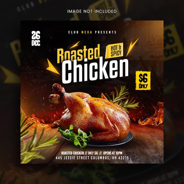 PSD psd roasted delicious chicken food flyer or social media banner template