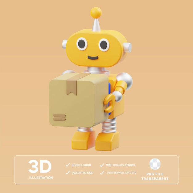 psd robot doing package delivery 3d illustration
